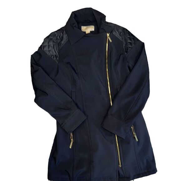 Michael Kors Jackets & Blazers - Michael Kors Parka Rain Coat Women's Size S Black Quilted Shoulder Full Side Zip